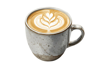 Latte Art in Speckled Mug: Watercolor Coffee Illustration clipart watercolor png, isolated on transparent background