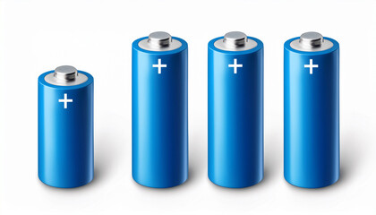 blue battery mockup set of different types of alkaline batteries aaa aa pp3 c and d types realistic vector illustration