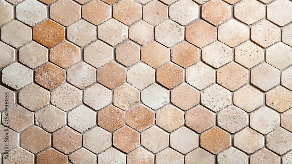 Aufkleber a close-up view of a hexagonal tile pattern in various shades of beige and brown, forming a textured