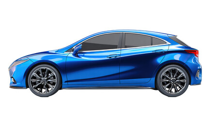 Modern blue car with minimalistic look and no shadow on transparent background


