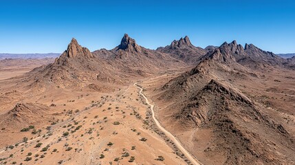 Naklejka premium High-altitude view of a dramatic arid landscape with rugged peaks.