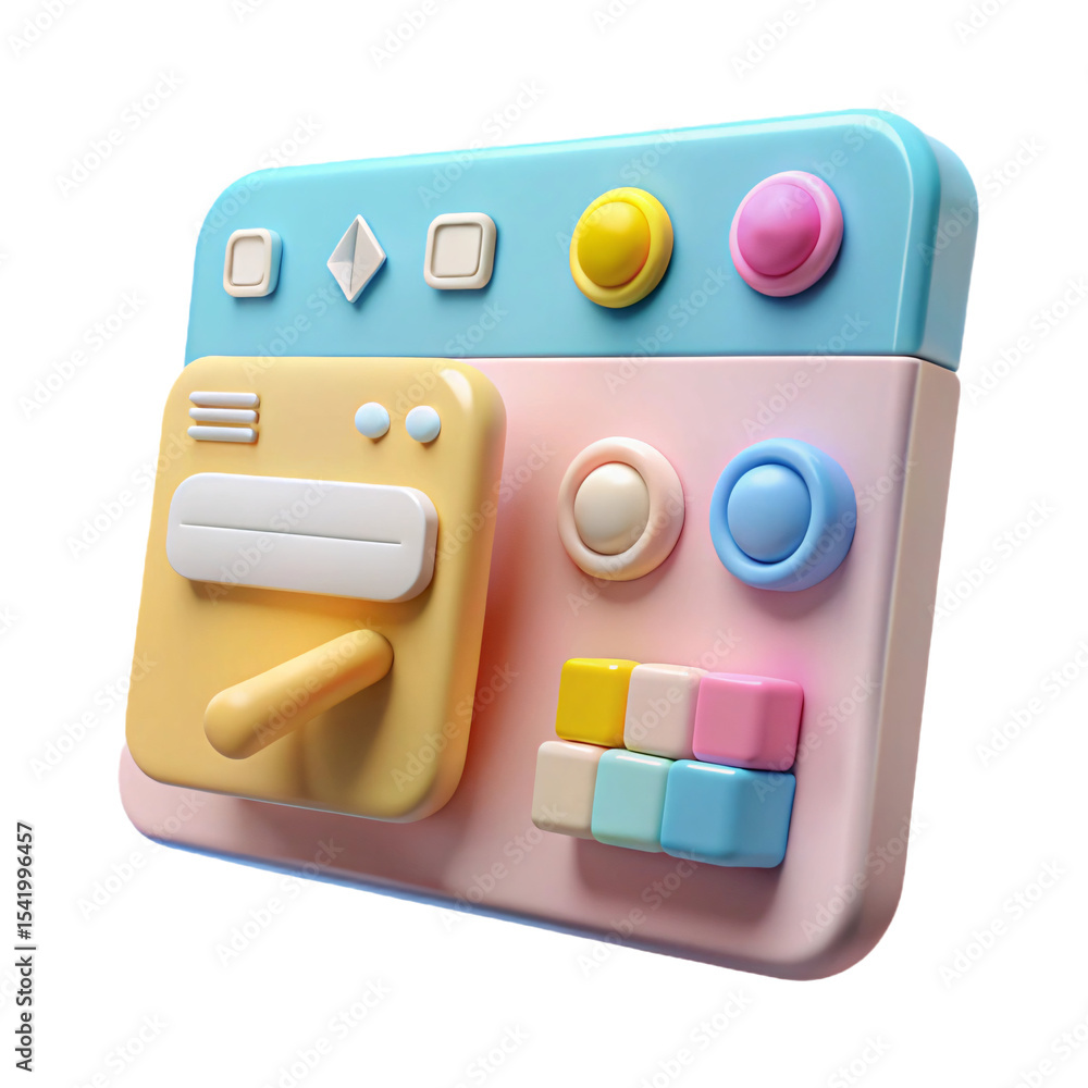 Poster pastel colored 3d website interface icon isolated on transparent background