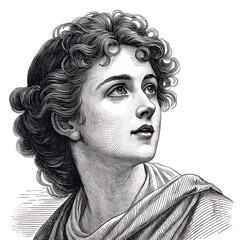 Engraved Portrait of Expressive Actress - Artistic Muse