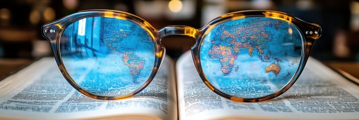 World View Through Glasses Resting on Open Book