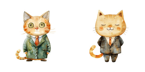 cat businessman watercolor vector illustration