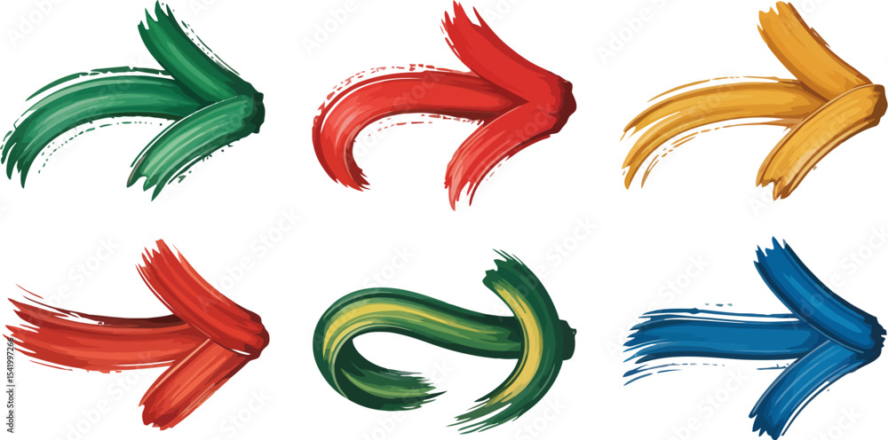 Poster colorful brush stroke arrow set direction signs forward navigation pointers design illustration grap