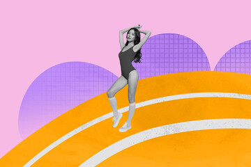 Composite zine pop trend collage of happy girl guy dance weekend party celebration holiday chill occasion relax boogie mockup