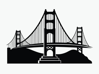 black and white golden gate bridge silhouette in San Francisco, vector illustration on white background
