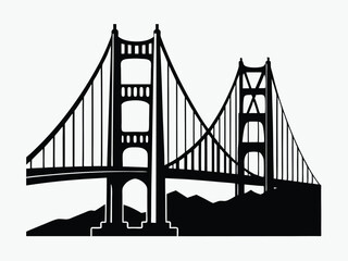 black and white golden gate bridge silhouette in San Francisco, vector illustration on white background