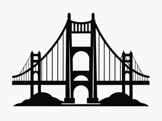 black and white golden gate bridge silhouette in San Francisco, vector illustration on white background