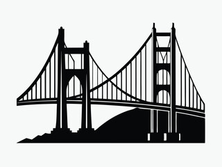 black and white golden gate bridge silhouette in San Francisco, vector illustration on white background