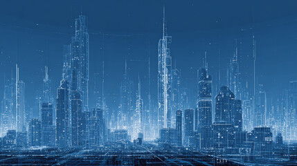 Smart city on blue background. Smart city low poly wireframe on blue background. Technology concept. Vector illustration.