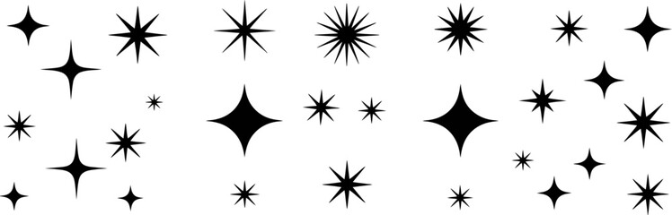 Obraz premium Sparkle starburst vector graphic design elements for decoration and overlay effects black and white art editable stock vector illustration
