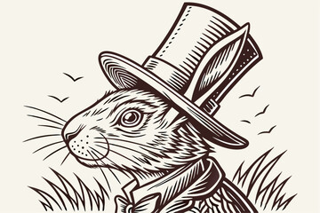 Vintage Magic: Rabbit and Top Hat Engraving
