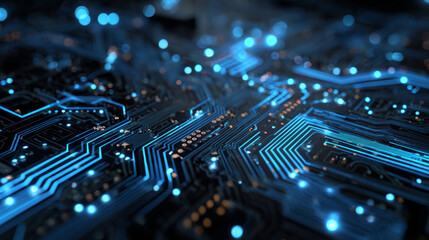 Technology blue circuit light energy power system computer mainboard geometric creative design modern futuristic background vector illustrationn.