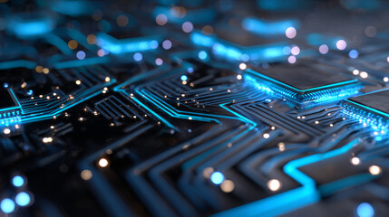Technology blue circuit light energy power system computer mainboard geometric creative design modern futuristic background vector illustrationn.