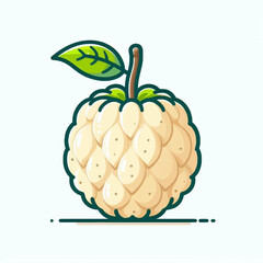 A custard apple illustration featuring a creamy white fruit with a green leaf on top and a thick brown stem