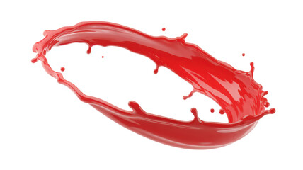 Semi-viscous red liquid splash with glossy highlights and fluid motion, isolated transparent background
