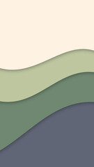 Abstract art with wavy, layered shapes. The top light beige layer blends into light green, dark green, and dark blue layers, evoking gentle hills. Wallpaper or Background