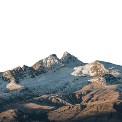 Fototapeta premium Scenic mountain range with snow-covered peaks and rugged rocky slopes captured in natural daylight, isolated transparent background