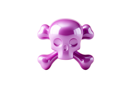 Purple skull and crossbones symbol on transparent background