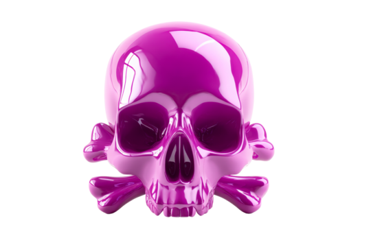 Colorful glossy pink skull with crossbones design