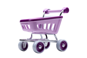 Colorful purple shopping cart with transparent background