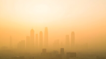 Fototapeta premium Skyline obscured by thick smog and urban air pollution