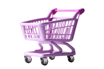 Miniature purple shopping cart on a transparent background