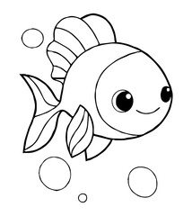 A cute cartoonstyle goldfish swims with bubbles