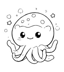 A cute octopus drawing round body large eyes and tentacles