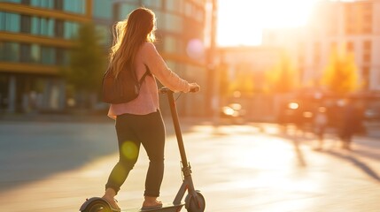 Young woman riding electric scooter in eco-friendly city