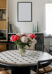 Scandinavian Kitchen Interior Dining Peonies