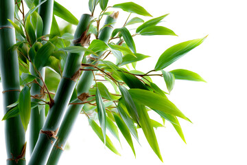 Fresh green bamboo stalks with vibrant leaves, transparent bg