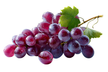 Fototapeta premium Fresh purple grapes with water droplets on transparent background