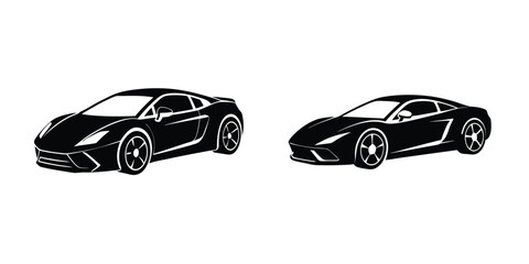 Powerful Sports Car Low Angle View Speeding Forward Silhouette on White Background