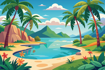 tropical island with palm trees vector illustration