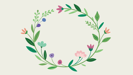 Floral wreath illustration featuring colorful flowers and green leaves on transparent background