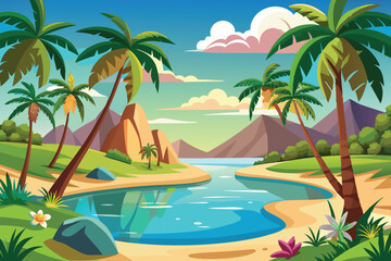 tropical island with palm trees vector illustration
