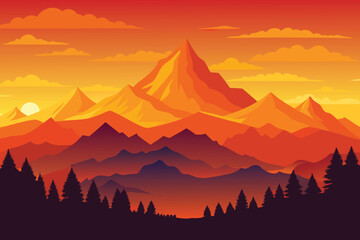 sunset in mountains vector illustration