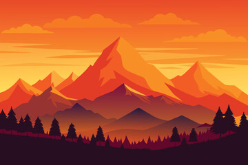 sunset in mountains vector illustration