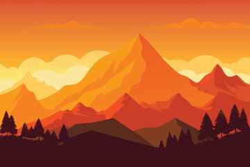 sunset in mountains vector illustration