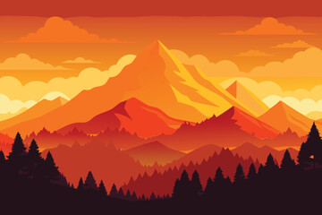 sunset in mountains vector illustration