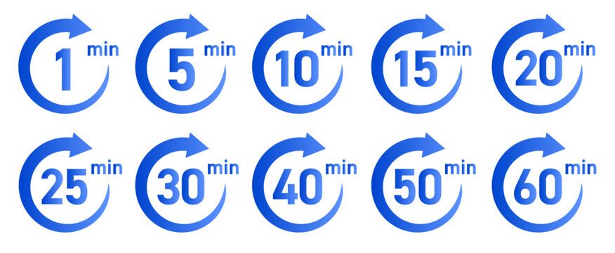 残り時間を表示するタイマー/ストップウォッチ/時計のアイコンイラストデザインセット(timer clock stopwatch 1min 2min 3min 4min 5min 6min 7min 8min 9min 10min 15min 20min 25min 30min 残り時間 シンプル アイコンイラスト ベクター 編集可能)