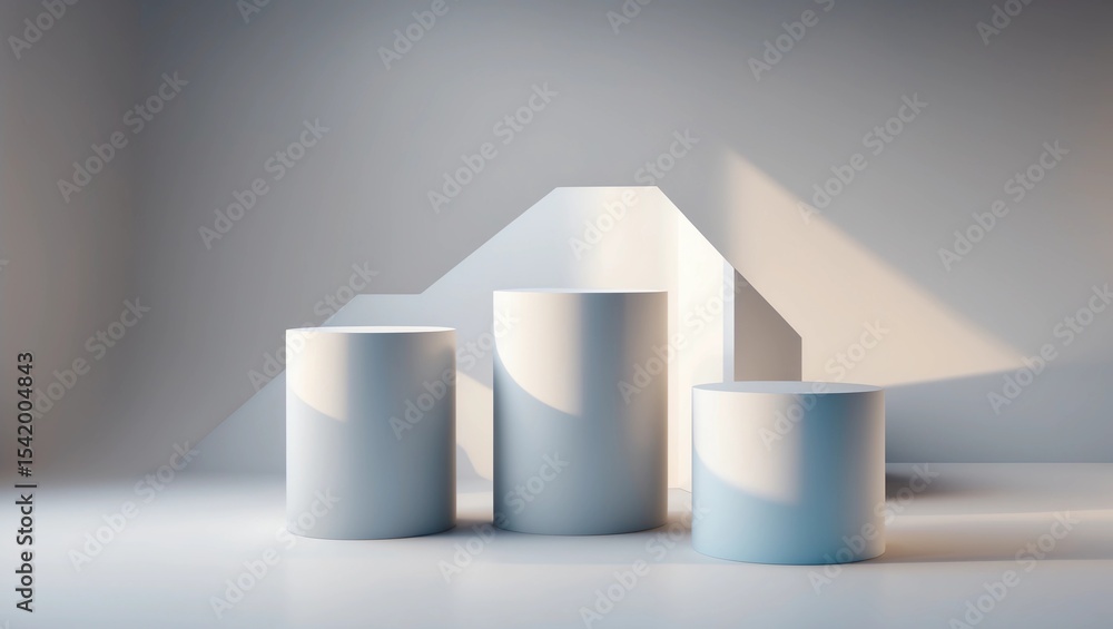 Poster modern podium or pedestal display with platform concept on white background. blank shelf stand for s