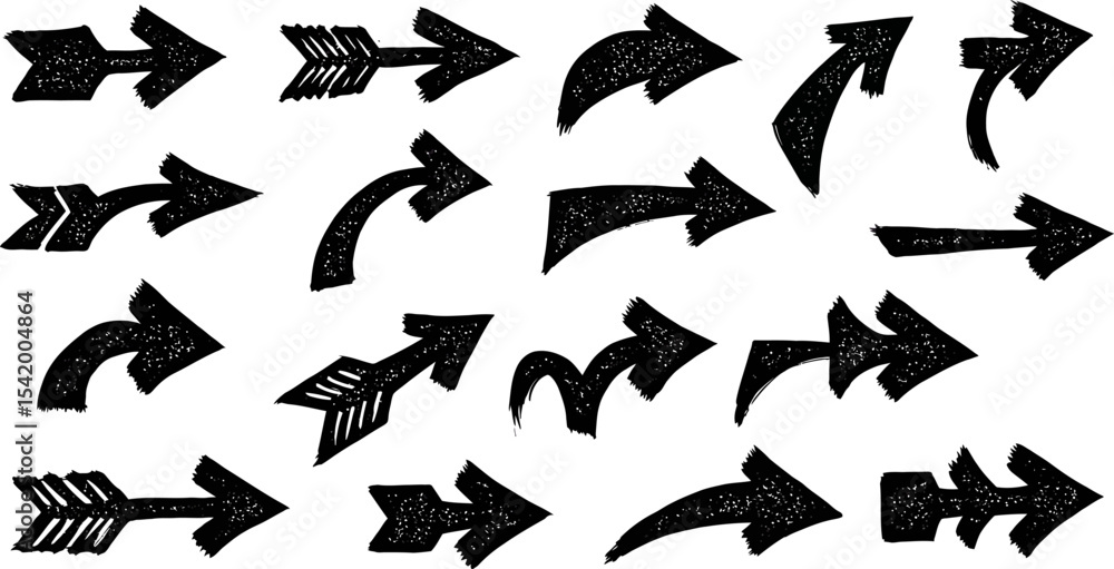 Poster collection of black arrow vector illustrations hand drawn style direction pointers navigation signs 