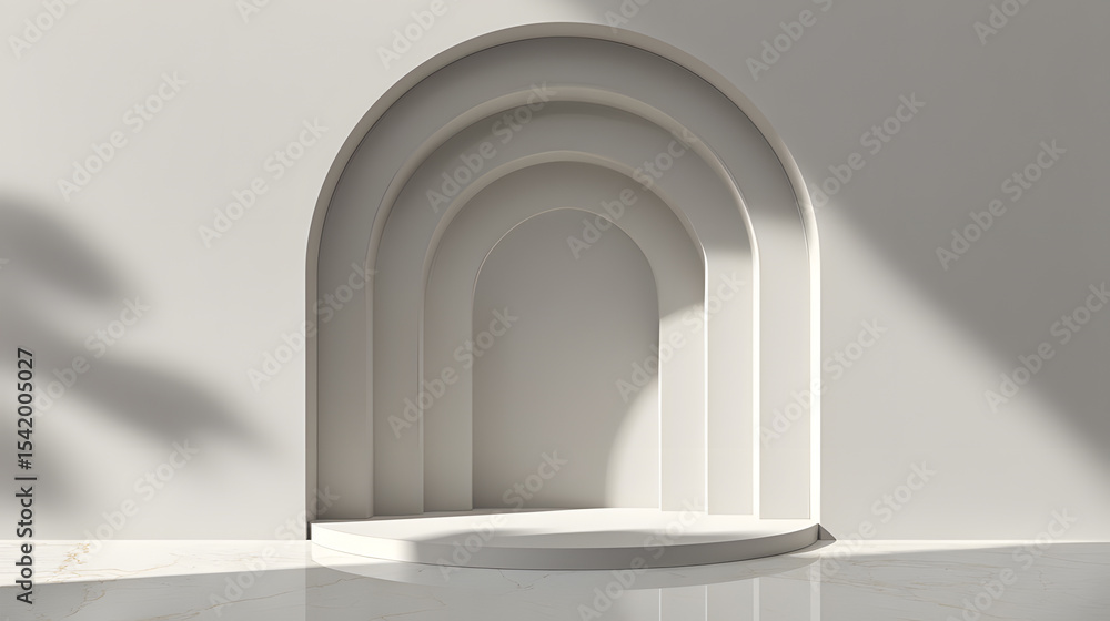 Poster 3d arch frame in soft matte gray with natural light shadows offers modern serene visual ideal sophis