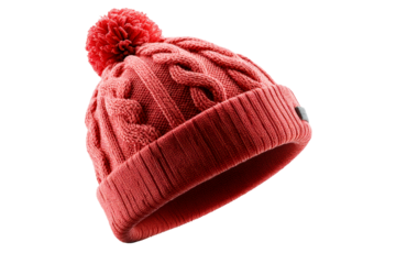 Stylish red knitted beanie with pompom for cold weather wear