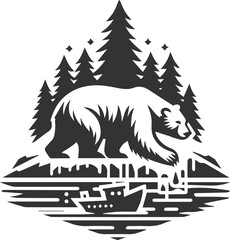 Black silhouette illustration of a polar bear vector drawing