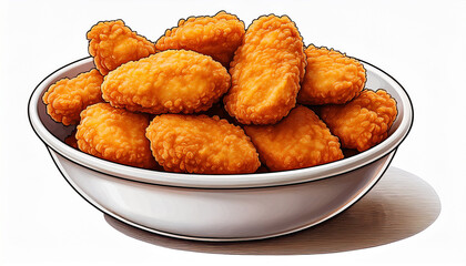 bowl of fried chicken nuggets doodle cartoon clip art isolated clean and simple vector illustration